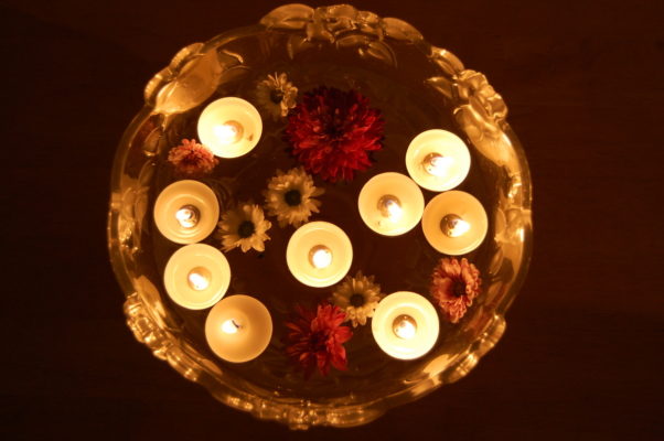 Floating candles on Dīvālī day