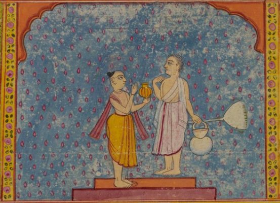 Giving alms to a monk