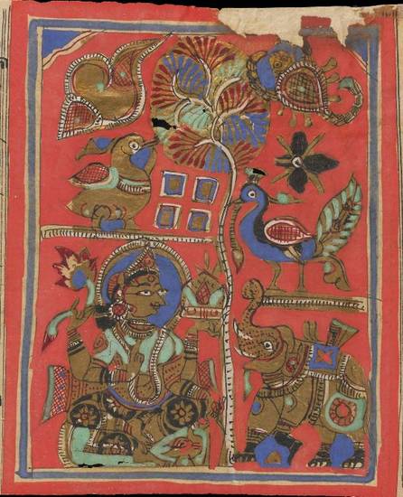 Some types of living beings are illustrated in this manuscript painting. Over the course of the cycle of birth, a soul is born into various types of body according to the karma that has become attached to it. This painting shows examples of these beings.