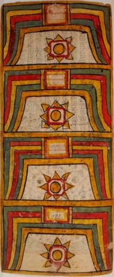 This manuscript painting shows the structure of four of the seven hells in the triple world of traditional Jain cosmology. The lower one lives, the more one suffers. Souls are born in hellish bodies in the cycle of birth because they have created negative