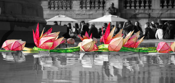 Models of lotus flowers in Trafalgar Square. Marking the new year in the Indian calendar, the festival of Dīvālī is celebrated by the Jain, Hindu and Sikh religions. Every year a large free Dīvālī event takes place in Trafalgar Square in London.