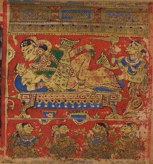 A painting from a 15th-century manuscript of the Kalpa-sūtra shows Queen Triśalā and her newborn son. He will grow up to become Mahāvīra, the 24th Jina. This is a conventional way of illustrating the birth of a baby who will become a Jina