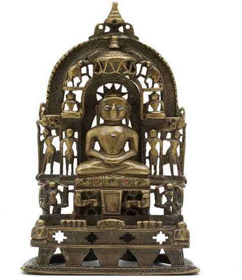 A 15th-century Śvetāmbara metal altarpiece has the ninth Jina at its centre. Though there is no identifying emblem, he is named in an inscription on the back. Known as both Suvidhi or Puṣpadanta, this Jina is surrounded by symbols of royalty