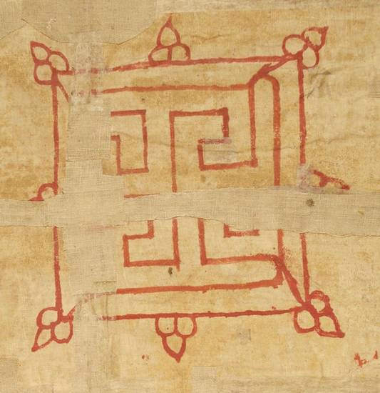 One of the two nandyāvartas found hidden at the rear of the sūri-mantra-paṭa held in the Royal Asiatic Society in London. Discovered during conservation, these nandyāvartas were probably added after the completion of the main yantra.