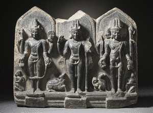 Viṣṇu, Śiva and Brahmā form the triad of major Hindu gods, who each has specific roles and numerous avatars. Viṣṇu is the preserver or protector, Brahmā the creator and Śiva the destroyer or transformer deity.